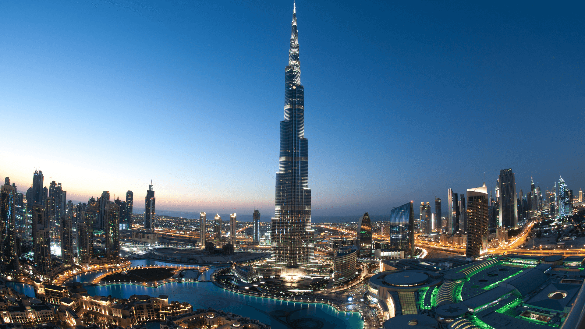 Dubai skyline at golden hour